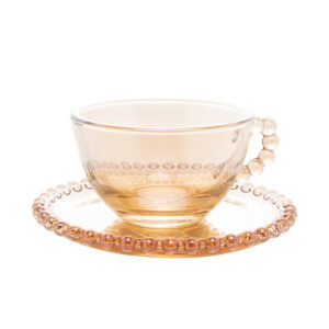 Conjunto 4 Xícaras de Chá de Cristal Âmbar com Pires Pearl 180ml - Wolff