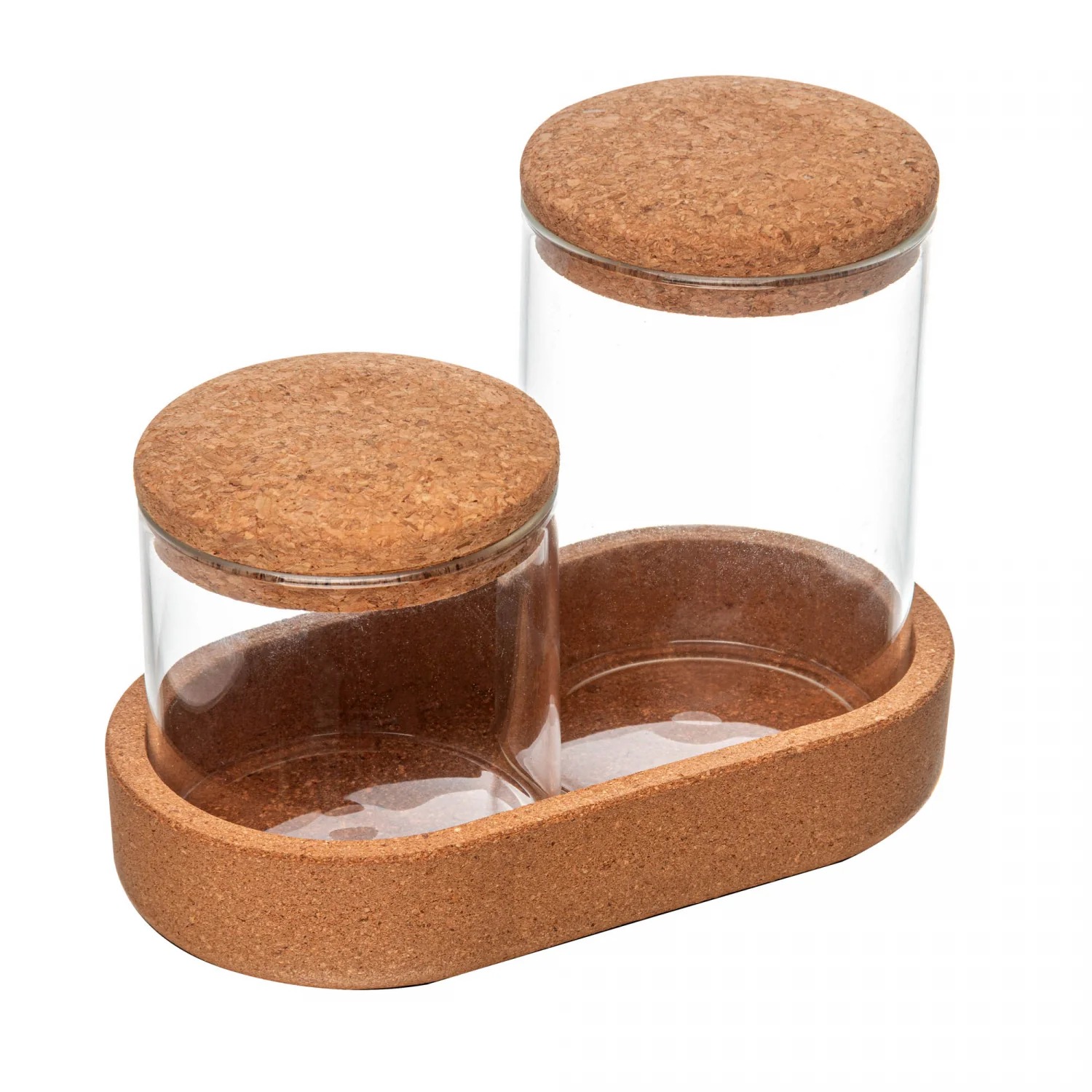 Conjunto 2 Potes com Tampa e Bandeja em Cortiça 300ml/480ml Vidro Borossilicato - Wolff