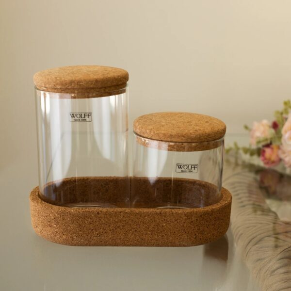 Conjunto 2 Potes com Tampa e Bandeja em Cortiça 300ml/480ml Vidro Borossilicato - Wolff - Imagem 4