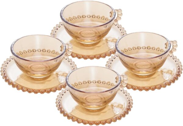 Conjunto 4 Xícaras de Chá de Cristal Âmbar com Pires Pearl 180ml - Wolff - Imagem 2
