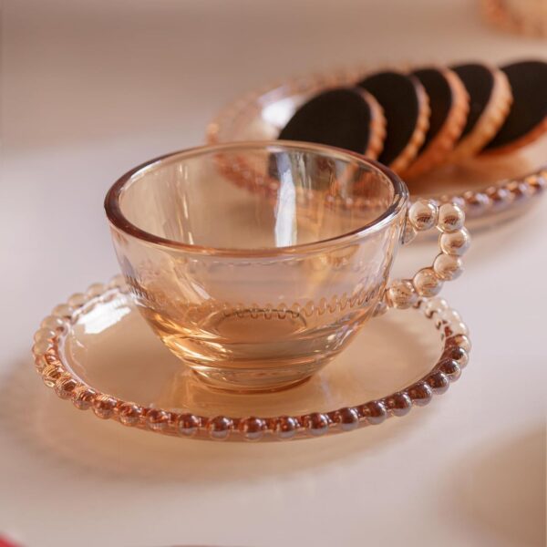 Conjunto 4 Xícaras de Chá de Cristal Âmbar com Pires Pearl 180ml - Wolff - Imagem 4