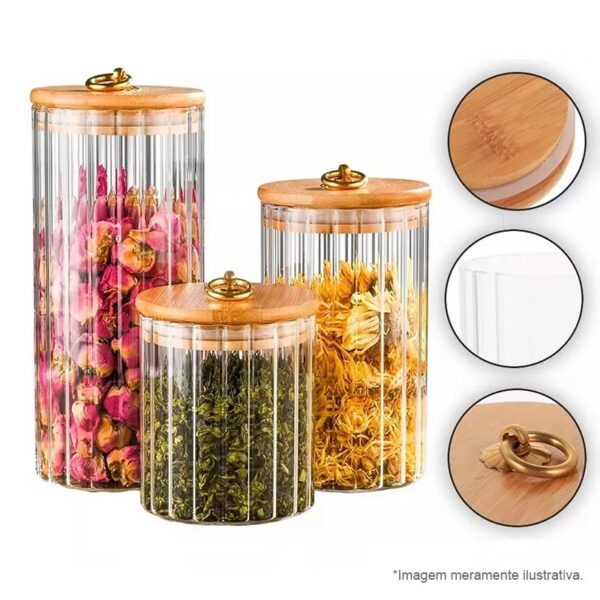 Porta Mantimento de Vidro Borossilicato com Tampa de Bambu Classic 550ml - Wolff - Imagem 3