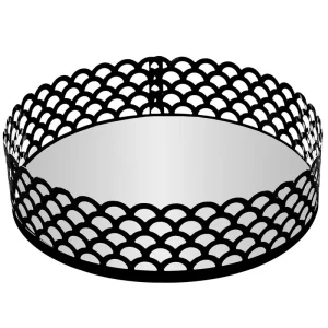 Bandeja de Metal com Espelho Arles Preto Fosco 18,5cm x 5cm - Lyor