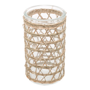 Vaso de Vidro e Fibra Natural 8,5cm x 15,5cm - Wolff