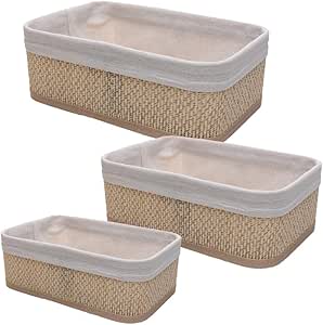 Conjunto 3 Cestas Retangulares com Forro em Tecido Cozy Bambu – Lyor