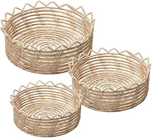 Conjunto 3 Cestos Redondos de Fibra Natural Flor Palm - Lyor