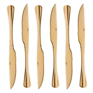 Conjunto 6 Facas de Churrasco de Aço Inox Positano Dourado 23cm - Lyor