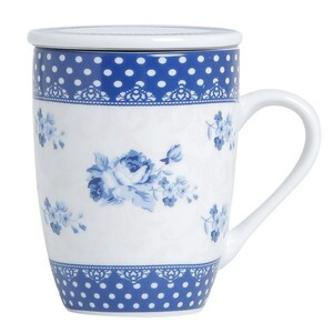 Caneca de Porcelana Super White com Tampa e Filtro Elsa Azul/Branca 340ml - Lyor