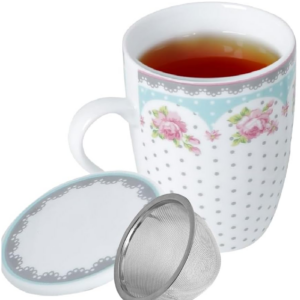 Caneca de Porcelana Super White com Tampa e Filtro Amélia Verde/Branca 340ml- Lyor