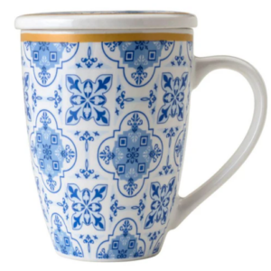 Caneca de Porcelana Super White com Tampa e Filtro Lisboa Azul/Branca 340ml - Lyor