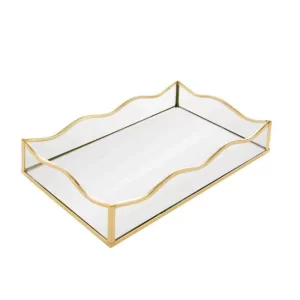 Bandeja com Espelho Ocean 15cm x 25cm x 4cm Dourada Metal - Lyor