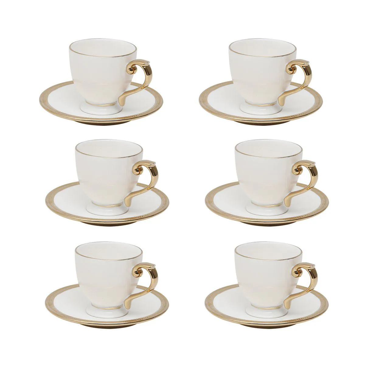 Conjunto 6 Xícaras de Café de Porcelana com Pires Paddy Branco 90ml - Wolff - Imagem 3