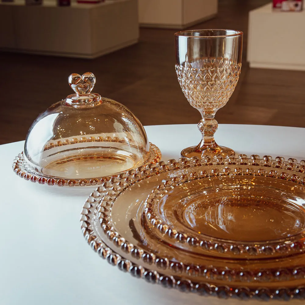 Prato para Sobremesa de Cristal Coração Âmbar Metalizado 20cm - Lyor - Imagem 3