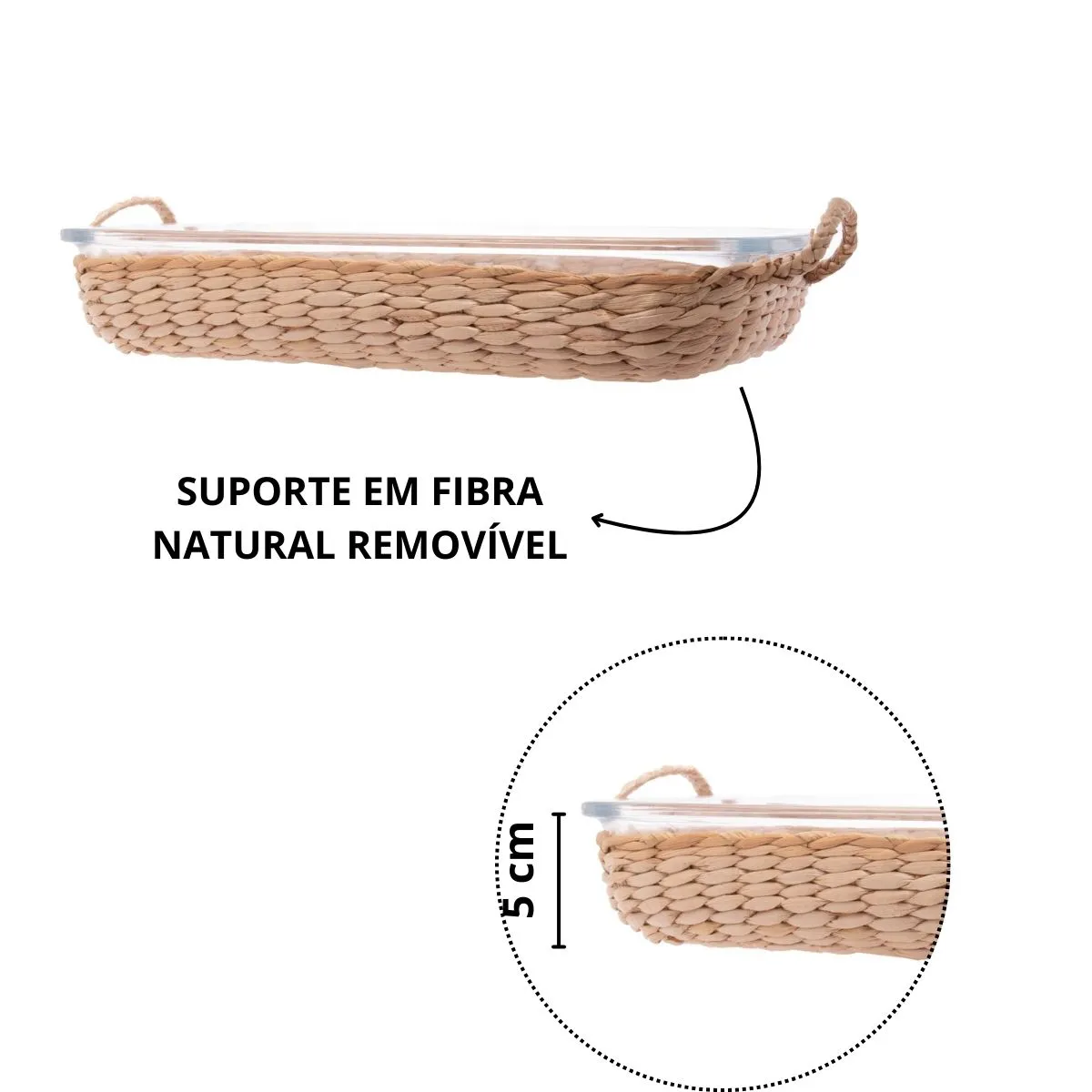 Refratário de Vidro Borossilicato com Suporte em Fibra Natural e Alça 39,5cm - Imagem 3