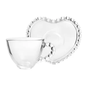 Xícara de Café de Cristal com Pires Coração 80ml - Lyor