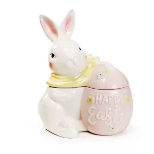 Coelho Decorativo Com Tampa - Cor Branco/Rosa (Cerâmica Sweet)