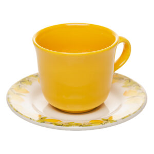 Xícara de Chá com Pires Siciliano 260ml Amarela Cerâmica - Lyor