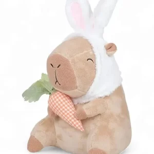 Capivara de Pelúcia com Orelhas de Coelho e Cenoura 35cm Branco/Marrom