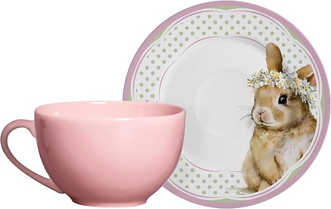 Xícara de Chá 250ml Rosa Suave C/Pires Coelha Agnes - Alleanza